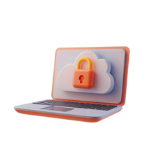 3D Cloud Security Icon with Laptop, Transparent Background