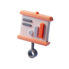 3D Clay-Style Hanging Presentation Board with Chart Icon in Soft Orange and Light Gray, Transparent Background