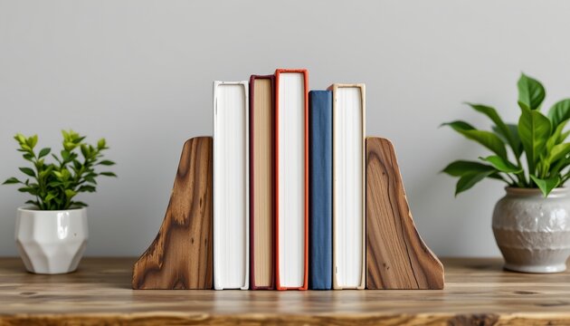simple bookend mockup with stacked books, neutral