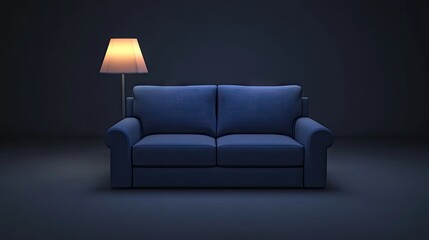 Dark room with a sofa and lamp.