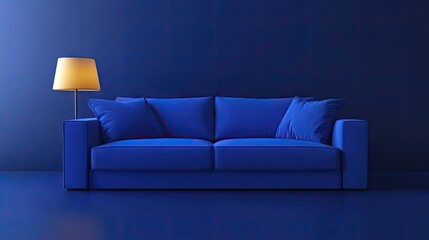 Deep blue couch in a minimalist room.