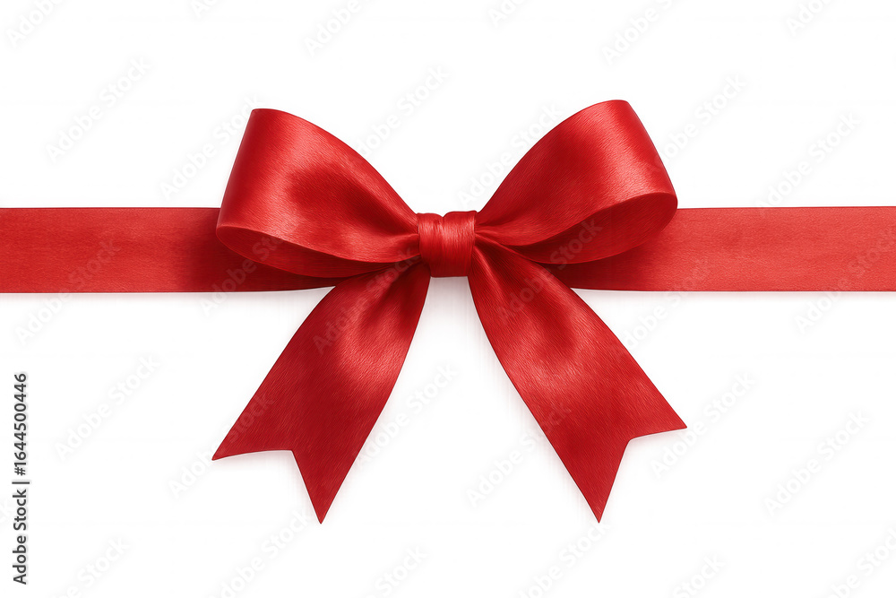 Poster elegant red satin ribbon tied in a bow, isolated on a transparent background, perfect for adding a t