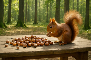 どんぐりを食べるリス