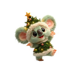 Fototapeta premium Adorable Koala Bear Dressed as a Christmas Tree for the Holidays