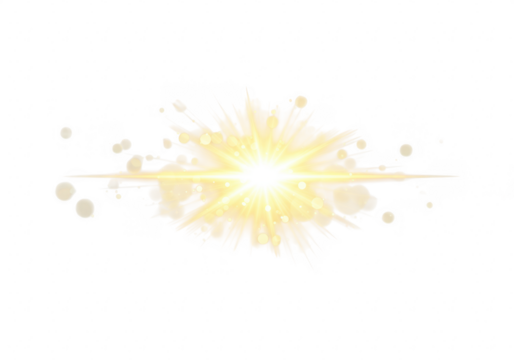 Bright yellow starburst light flare effect isolated on transparent background