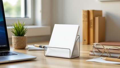 minimalist notepad holder mockup on office desk