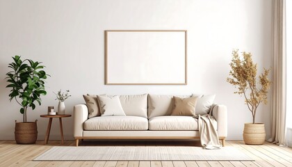 Naklejka premium Beige living room mockup
