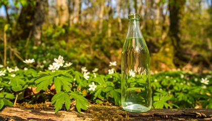 Clear bottle in forest setting