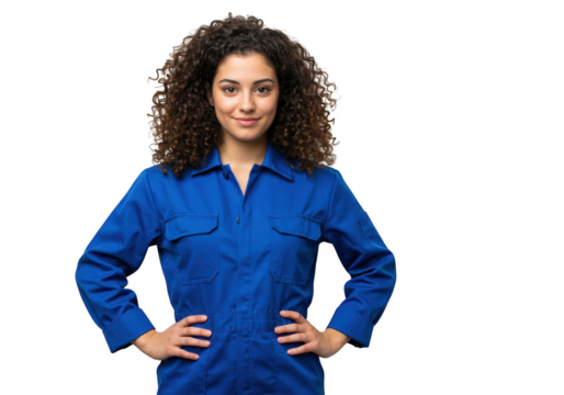 Woman in blue overalls isolated on transparent background