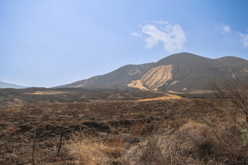 March 25 2025 Landscape With Volcanic Mountain Under Bright Blue Sky, Japan