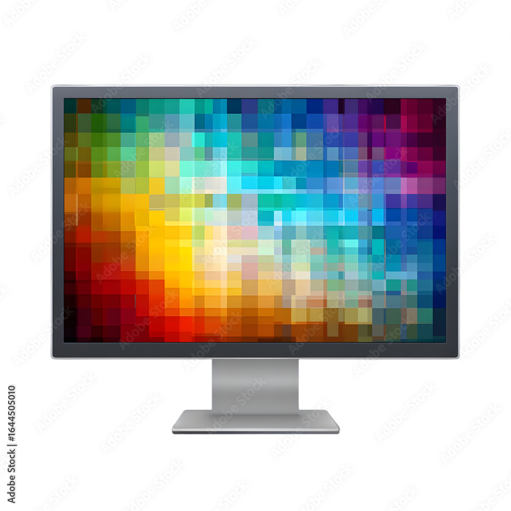 Fototapete A computer monitor displaying a colorful pixelated pattern against a black background in a studio shot on transparent background