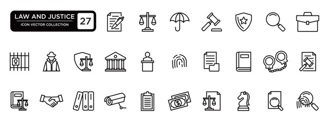 Law and justice collection, editable and resizable vector icon templates