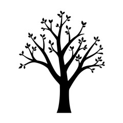Naklejka premium Spring Icon: A Fresh Start A simple, minimalist black and white graphic icon depicting a tree with new leaves, symbolizing new beginnings, growth, and the arrival of spring