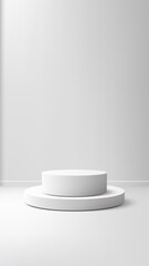 minimalist white cylinder podium mockup for product display with clean background in modern style showroom lighting for branding presentation marketing and advertising visuals