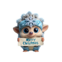 Obraz premium Adorable Christmas Hedgehog Holding Merry Christmas Sign