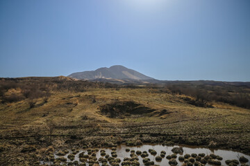 March 25 2025 Peaceful Landscape Featuring a Mountain Under a Clear Blue Sky, Japan