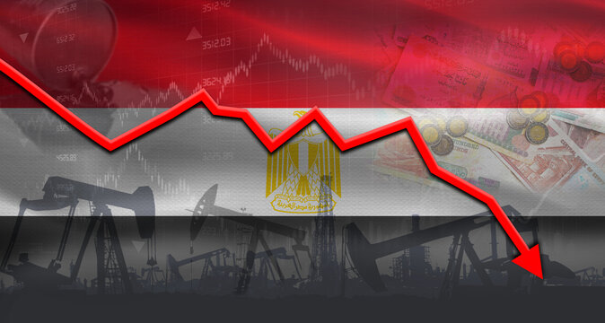 Fall oil price with flag of Egypt on economic chart, Petrol crisis with Egypt flag on financial graph
