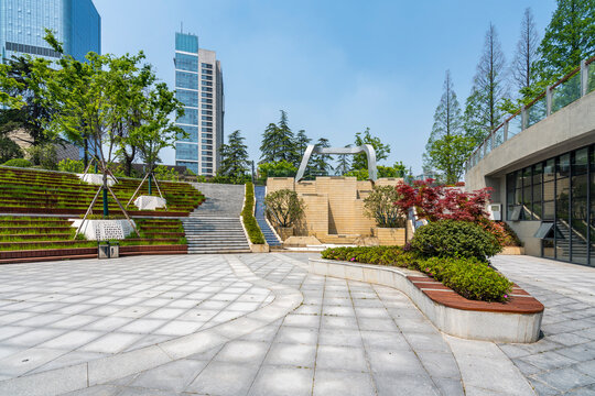 modern business office buildings with empty road,empty concrete square floor	
