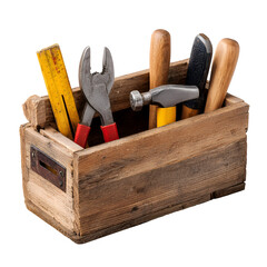 Old wooden toolbox with tools inside rustic carpentry equipment