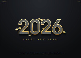 realistic golden ribbon decoration for 2026 new year celebration.