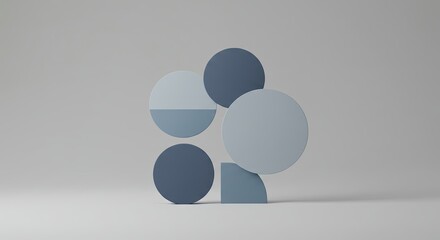 Modern minimalist arrangement of blue geometric shapes on neutral background
