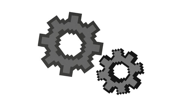 Pixel art of a gear icon spinning, animated loop