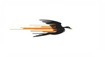Black and orange bird in dynamic flight illustration
