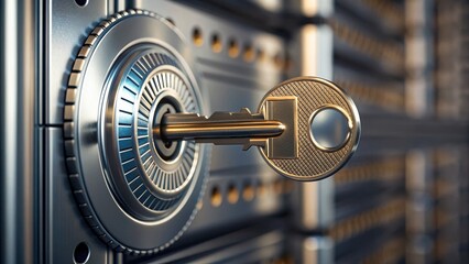 Key inserted into secure lock symbolizes importance of cybersecurity in 5G networks for critical infrastructure protection