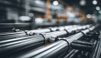 Industrial factory pipes, close-up, production line, blurred background, manufacturing