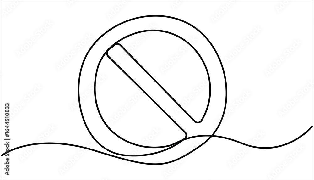 Poster prohibition sign in continuous line drawing style. line art of the stop symbol. vector illustration.