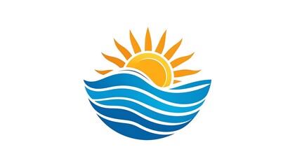 Obraz premium Captivating vector emblem design showcasing sunshine over oceanic waves graphic