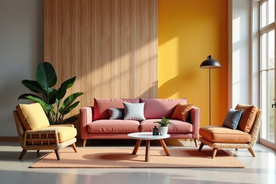 Cozy living room with pops of color.
