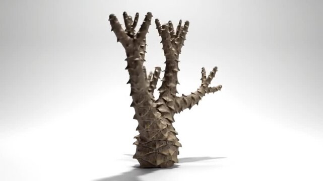 3D Rotating Botanical Model of Lepidodendron Plant on White Background