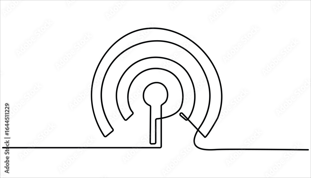 Poster continuous linear drawing of wi-fi signal icon. one line drawing background, modern wi-fi sketch sty
