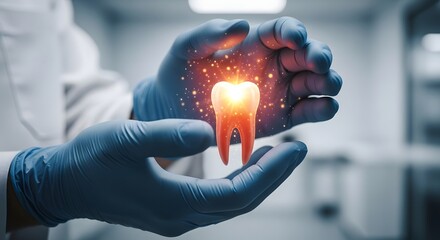  World Oral Health Day Dentist Holding A Glowing Tooth With Sparkles, Representing Dental Health And Care