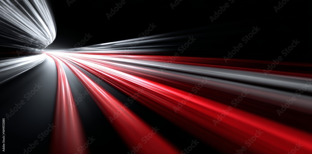 Poster red speedy motion lines against a black background create a dynamic design, representing fast moveme