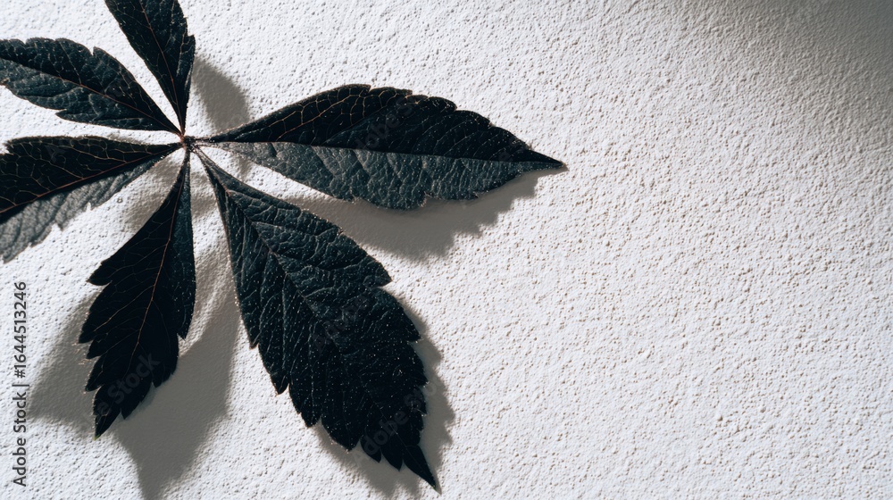 Poster dark ivy leaf's shadows: the interplay of light and shadow on a textured surface. the deep hues of a