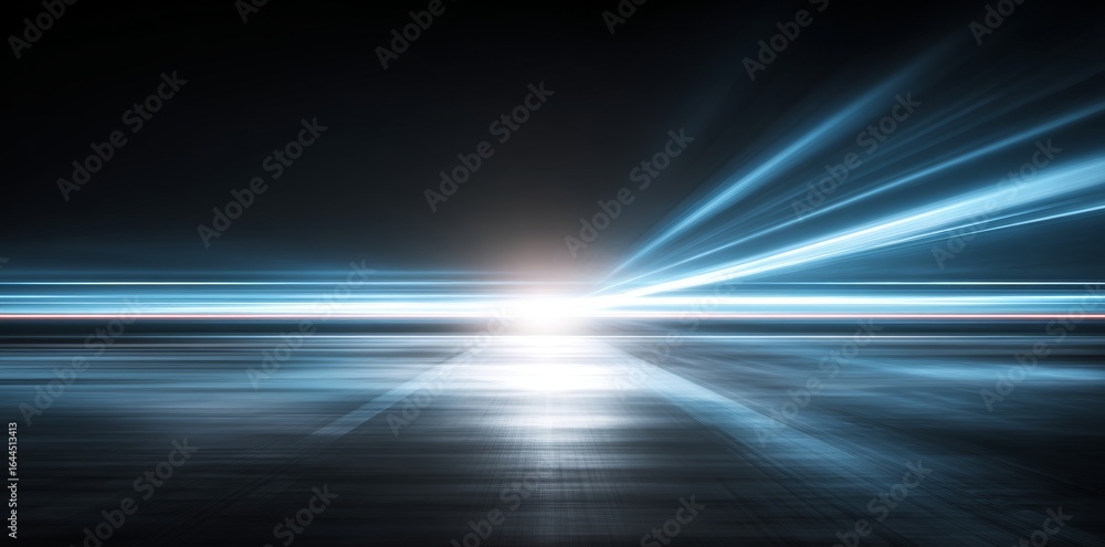 Poster an abstract representation of speed is achieved through the use of blue neon light on a black backgr