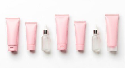Minimalist aesthetic of pink cosmetic containers for skincare product line branding showcase