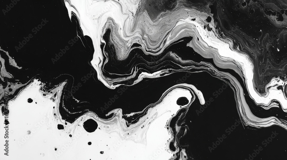 Poster Abstract patterns in black and white with a fluid, layered, and cracked texture create a modern and artistic design