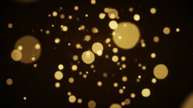 Slow motion golden glitter particles gently falling from top to bottom, high density fill across entire frame, soft sparkle and glow, cinematic depth of field blur, black background, seamless 4K anima