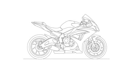 Single Line Art Motorcycle Design, Detailed Technical Drawing