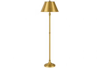 Golden floor lamp standing on transparent background
