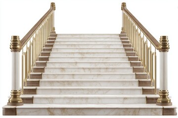 Fototapeta premium In the image, a marble staircase accompanied by stone stairs is located inside a building, isolated on a transparent backdrop