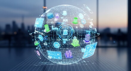 Digital Globe with Holographic Elements Representing Technology and Augmented Reality Concepts