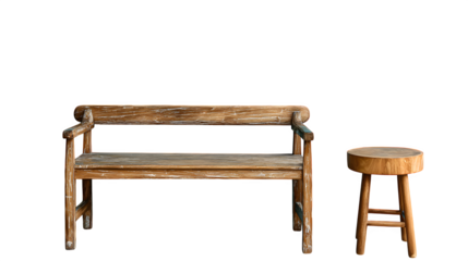 wooden bench and round stool isolated on white