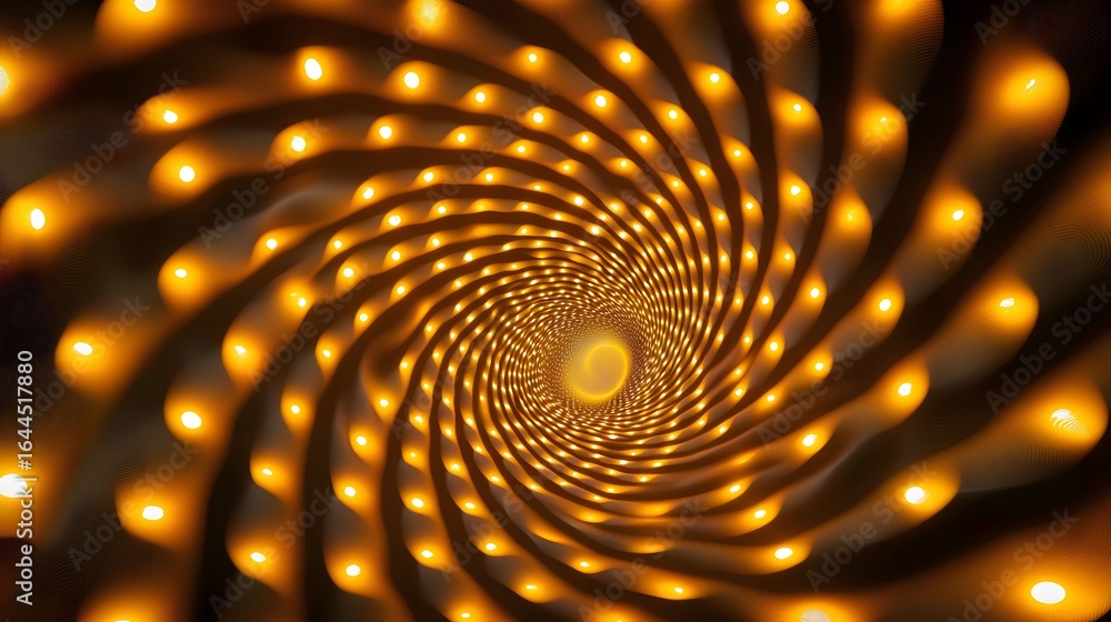 Poster the image shows an abstract spiral tunnel illuminated with warm, orange, glowing lights, drawing the