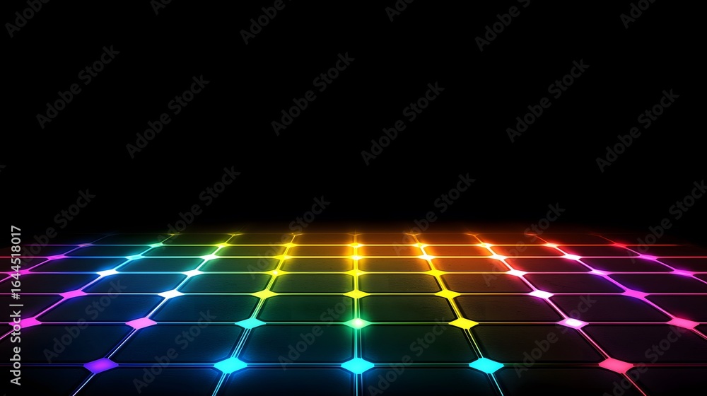 Fototapete the image shows an abstract perspective shot of a grid of square shapes illuminated with a vibrant r
