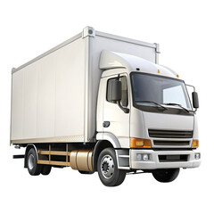 White delivery truck with box trailer on transparent background