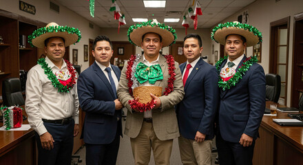 Fototapeta premium Mexican Office Workers Celebrating Mexican Independence Day at Work